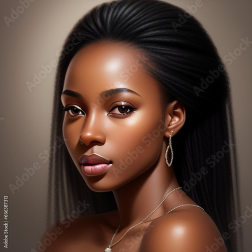 Portrait of a beautiful young black woman. Generative AI