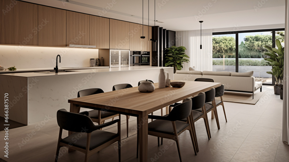 Contemporary kitchen and dining room within a reside