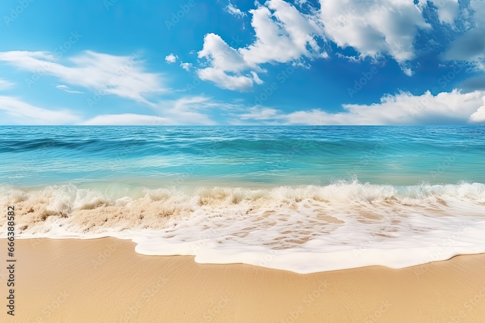 Wave of the Sea on the Sand Beach: Wide Panorama Beach Background Concept