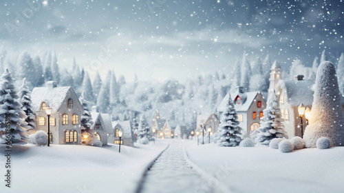 雪の街の模型、かわいい冬の背景