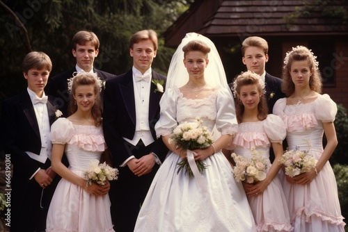 1990 wedding party. Generative AI