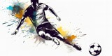 a watercolor illustration of a man dribbling a ball