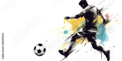 a watercolor illustration of a man dribbling a ball