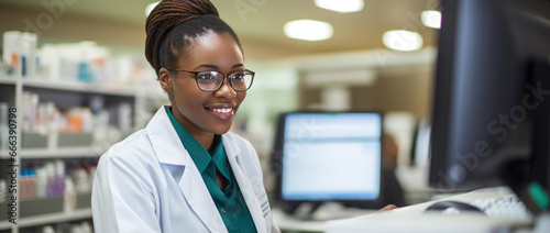 Young african american female pharmacist working for a pharmaceutical company portrait photo