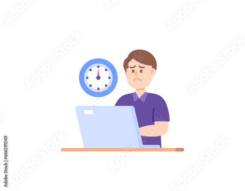 A man works until midnight. overtime work. The appearance of eye bags or dark circles due to frequent staying up late or lack of sleep. health problems. Flat or cartoon illustration design. vector 