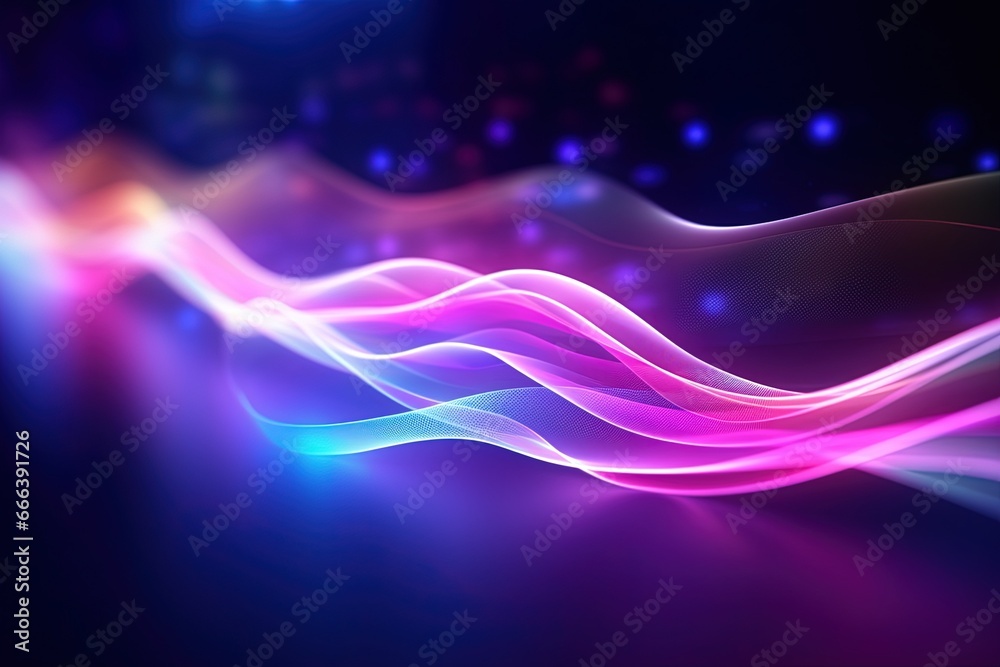 Naklejka premium abstract futuristic background with pink blue glowing neon moving high speed wave lines and bokeh lights. Data transfer concept Fantastic wallpaper