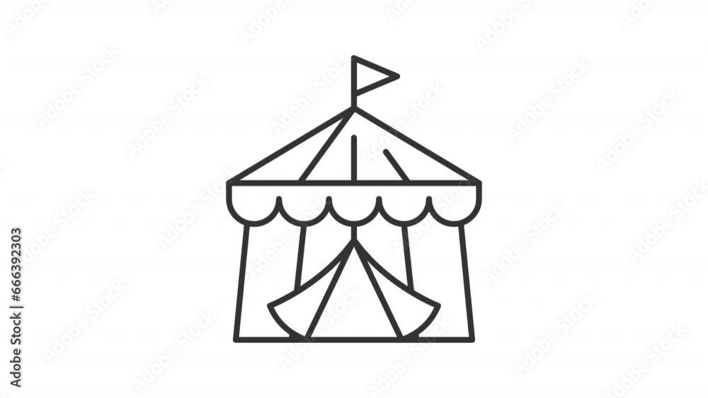 2D black simple thin line animation of circus tent icon, HD video with transparent background, seamless loop 4K video representing buildings. 2D black simple thin line animation of circus tent icon, HD video with transparent background, seamless loop 4K video representing buildings.