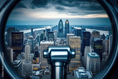 view from a spyglass of the city with skyscrapers