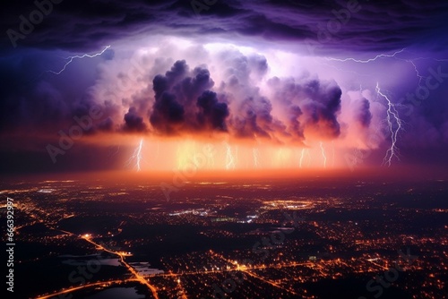 An electric storm illuminating the night sky. Generative AI