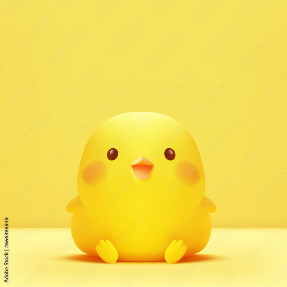 Funny yellow chick small cute baby chicken 3d icon isolated on studio background realistic vector Funny yellow chick small cute baby chicken 3d icon isolated on studio background realistic vector