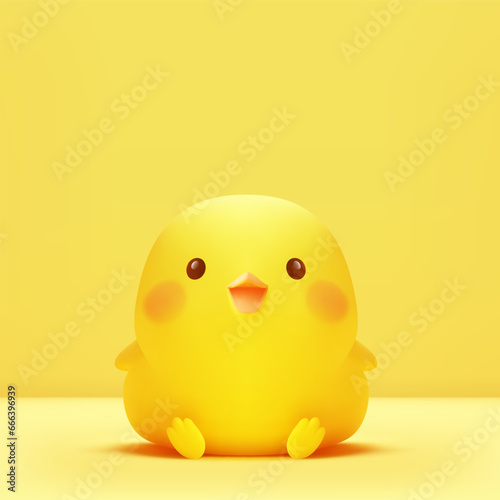 Funny yellow chick small cute baby chicken 3d icon isolated on studio background realistic vector