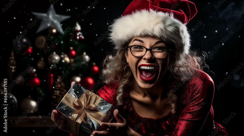 smiling woman in christmas hat. Generative AI smiling woman in christmas hat. Generative AI