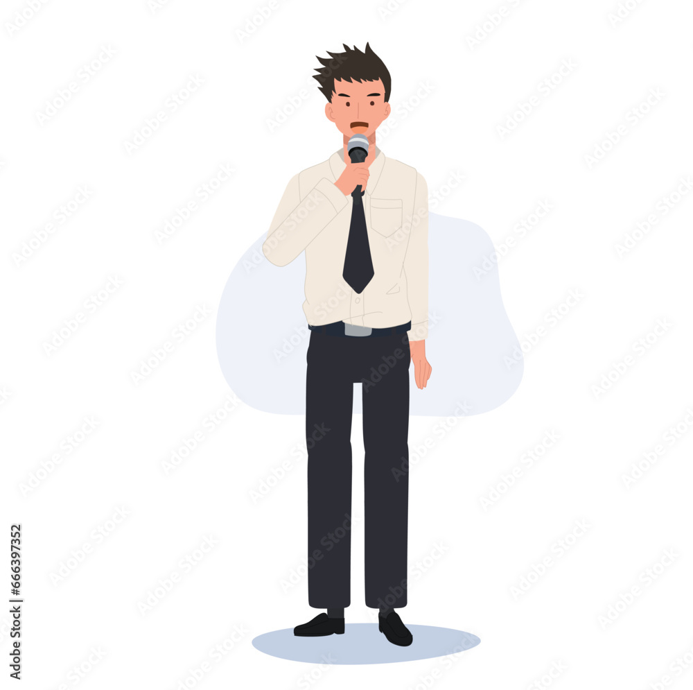 Confident Thai university Student in uniform is Giving a Campus Speech by microphone. Confident Thai university Student in uniform is Giving a Campus Speech by microphone.