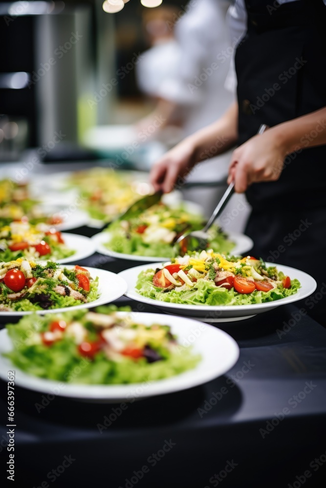 Buffet meals inside the restaurant with vegetable salads Buffet meals inside the restaurant with vegetable salads