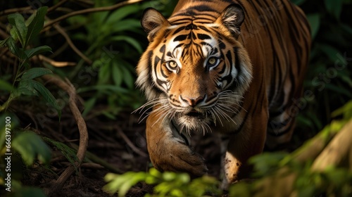 Portrait of Sumatran tiger in a jungle  Panthera tigris sumatrae 