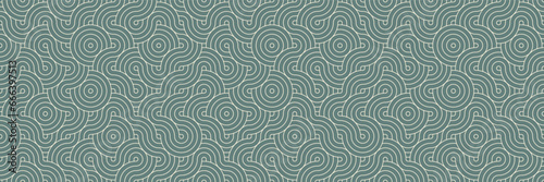 Oriental Circles and Waves Design Background Pattern. Seamless Chinese Geometric Texture. Modern Vintage Zen Art with Traditional Asian Silhouette. Elegant Abstract Wave and Zigzag.
