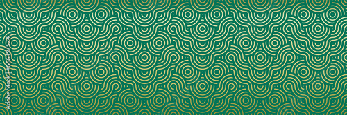 Seamless pattern in oriental geometric traditional style. 3d festive japanese ornament for lunar chinese new year decoration. Green abstract asian vector creative motif. Vintage Dragon.