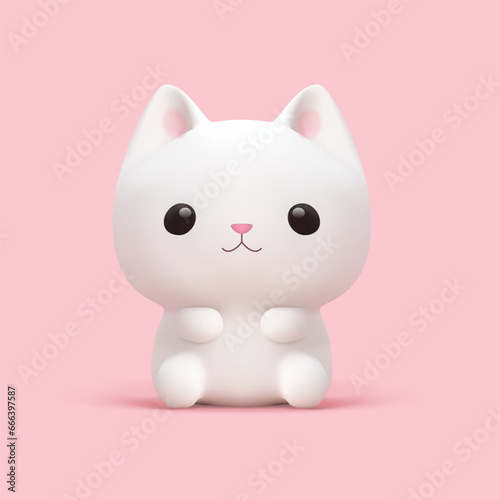 Cute kitten white baby cat little feline kawaii pet 3d icon realistic vector illustration