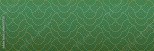 Luxury Gold and Green Seamless Background Pattern with Geometric Waves, Lines and Circles. Abstract design vector. with Dragon Silhouette. Chinese Lunar New Year Background. 