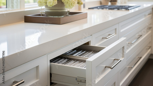 Detailed shot of sleek cabinetry drawers in a recent photo