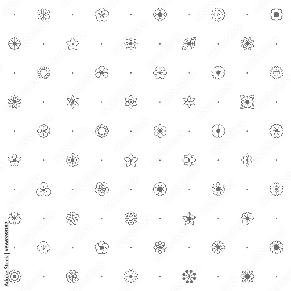 Seamless pattern with flower icon on white background. Included the icons as Botanical, floral, nature, bouquets, flowers, bloom And Other Elements