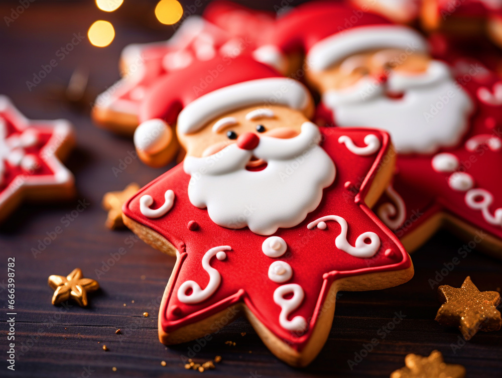 Santa Claus face cookies background - ai generative Santa Claus face cookies background - ai generative