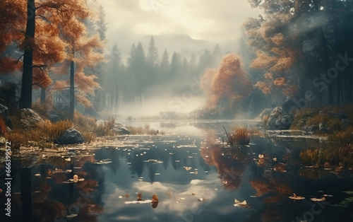 lake forest nature scenery,created with Generative AI tecnology.