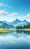 Mountains and lakes scenery,created with Generative AI tecnology.