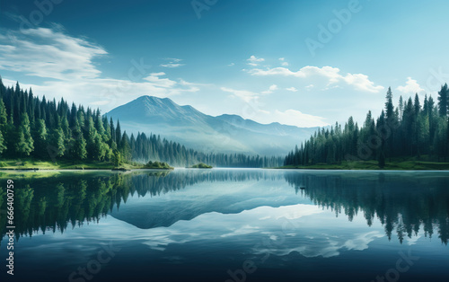 Mountains and lakes scenery created with Generative AI tecnology.