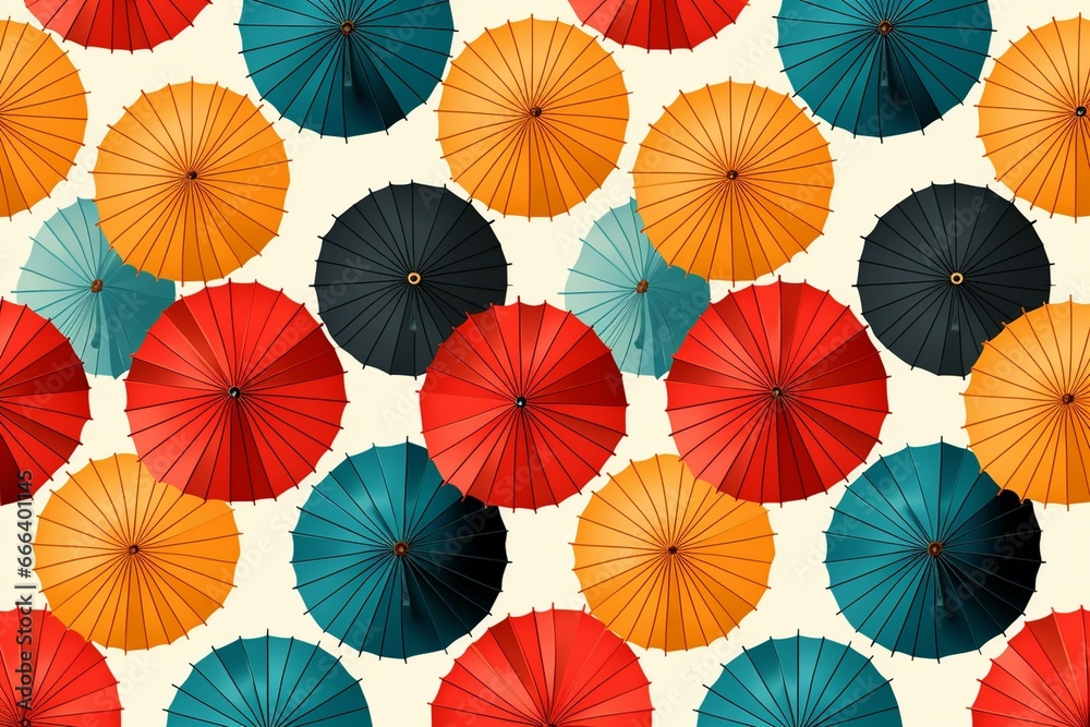 Pattern with vibrant umbrellas. Generative AI