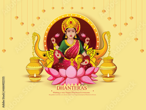 creative vector  illustration of Indian festival Dhanteras festival with Goddess Laxmi with golden coins and abstract decotarive background.
