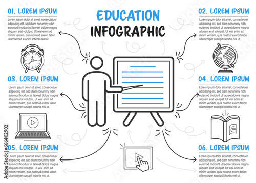 6 steps education process infographic template design. Vector sketch illustration.