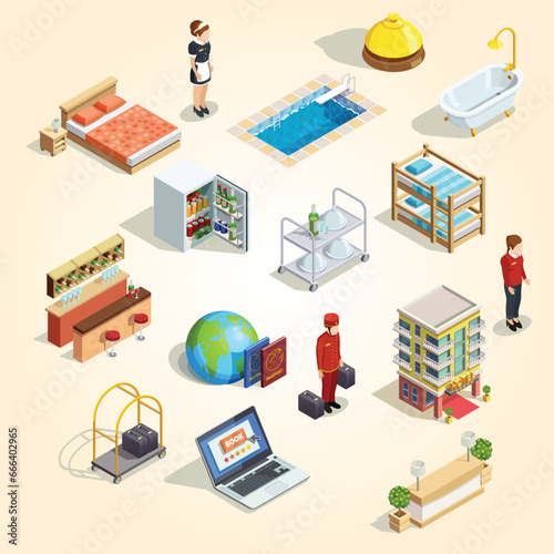 hotel isometric elements set