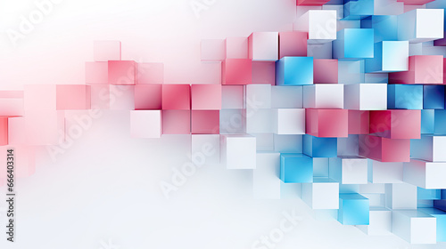 Texture background with random 3d cubic metal boxes in bright blue and red colors