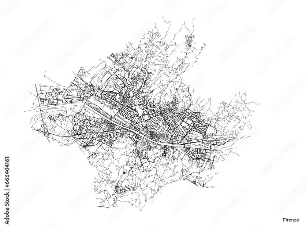 Florence city map with roads and streets, Italy. Vector outline illustration.