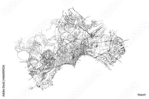 Naples city map with roads and streets, Italy. Vector outline illustration.