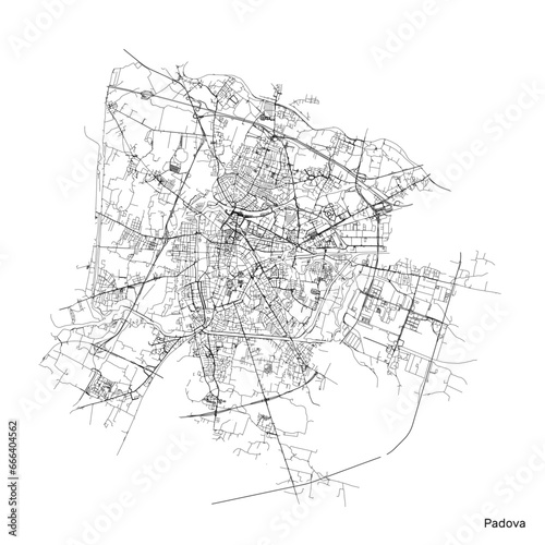 Padua city map with roads and streets, Italy. Vector outline illustration.