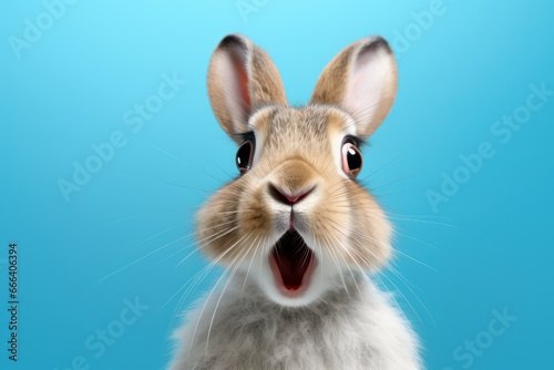 Studio headshot portrait of surprised rabbit on bright colors studio background photo