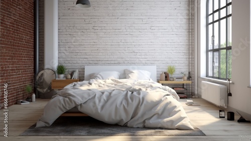 scandinavian style of bedroom white atmostphere simple.Generative AI photo