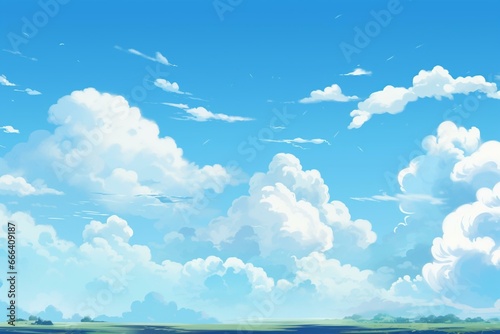 Illustration of clear midday sky with lovely clouds. Generative AI