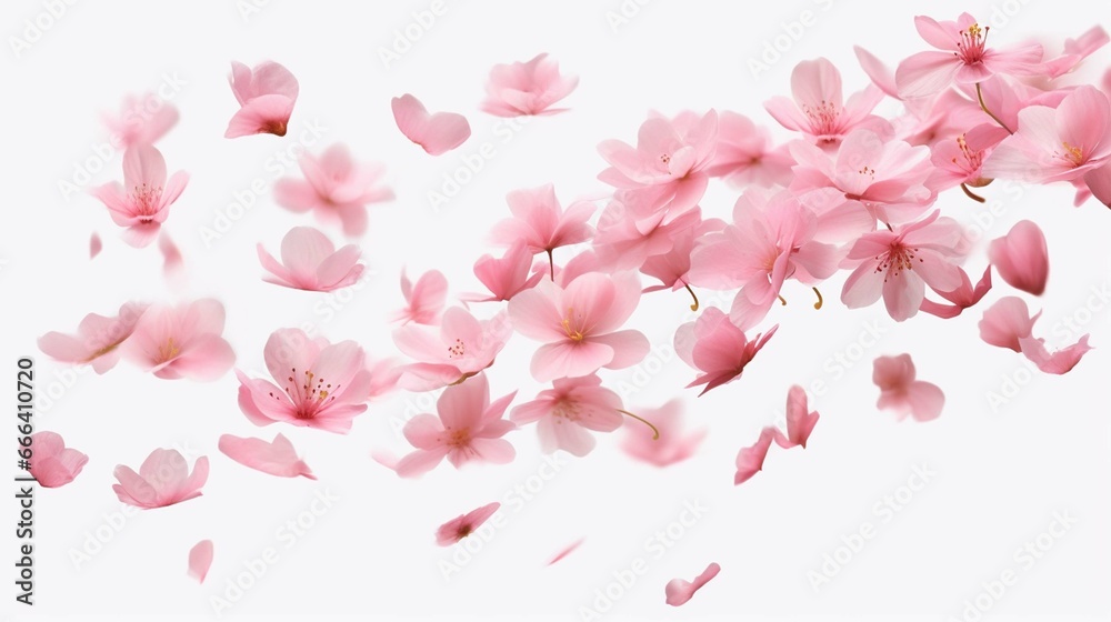 Pink sacra flower petals falling. Isolated transparent background.  - obrazy, fototapety, plakaty 