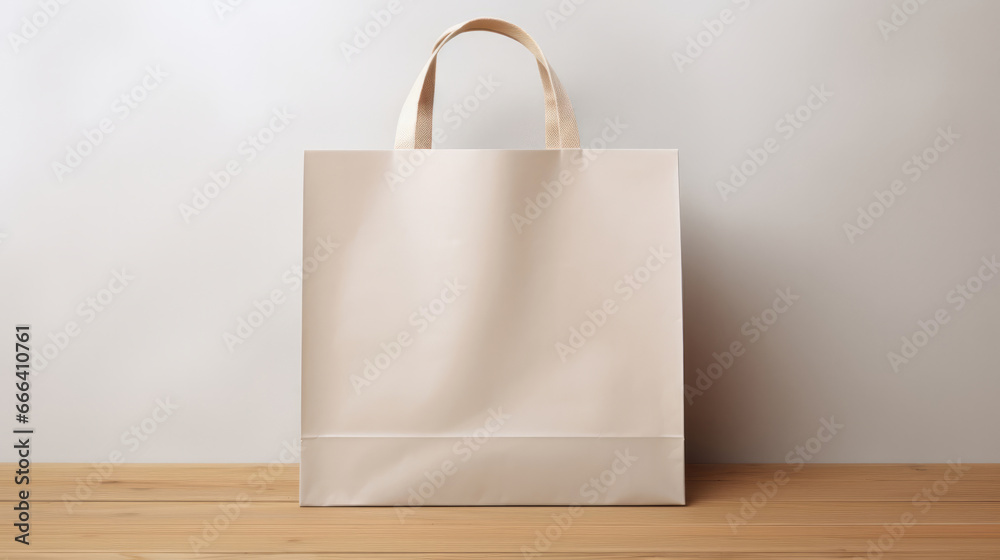 Mock-up of recycled shopping bag. Blank template on backdrop. Copy space.