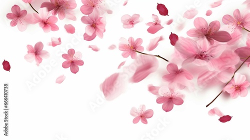 Pink sacra flower petals falling. Isolated transparent background.  photo