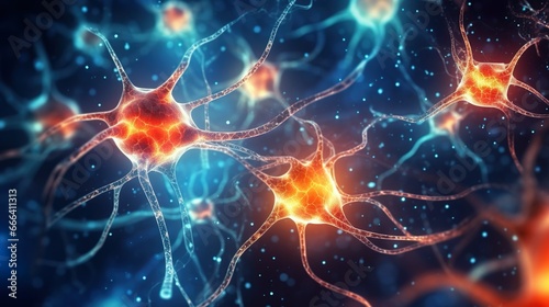 neuron cells with glowing in human brain synapses