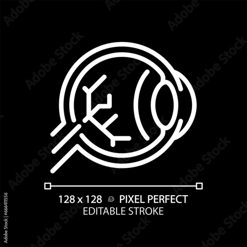 2D pixel perfect editable white eyestrain icon, isolated vector, thin line illustration representing eye care.