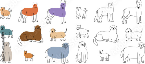 Fototapeta Naklejka Na Ścianę i Meble -  Cute cartoon dogs collection. Hand drawn illustration in doodle style set.