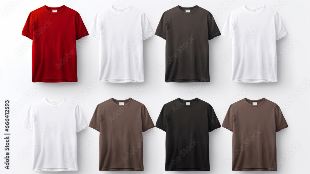 A collection of mock-up t-shirts. Modeling copy space for print.
