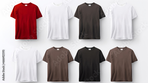 A collection of mock-up t-shirts. Modeling copy space for print.