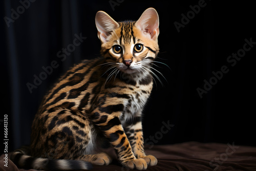 Cheetah striped fur cat with copy space