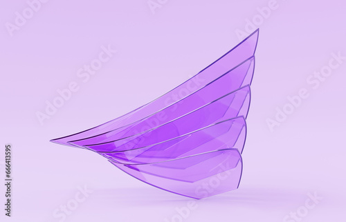 Abstract glass multilayer purple background 3d render. Transparent curve triangle shape of plastic or acrylic with sharp edges and layered effect. Hologram geometric gradient form. 3D illustration photo